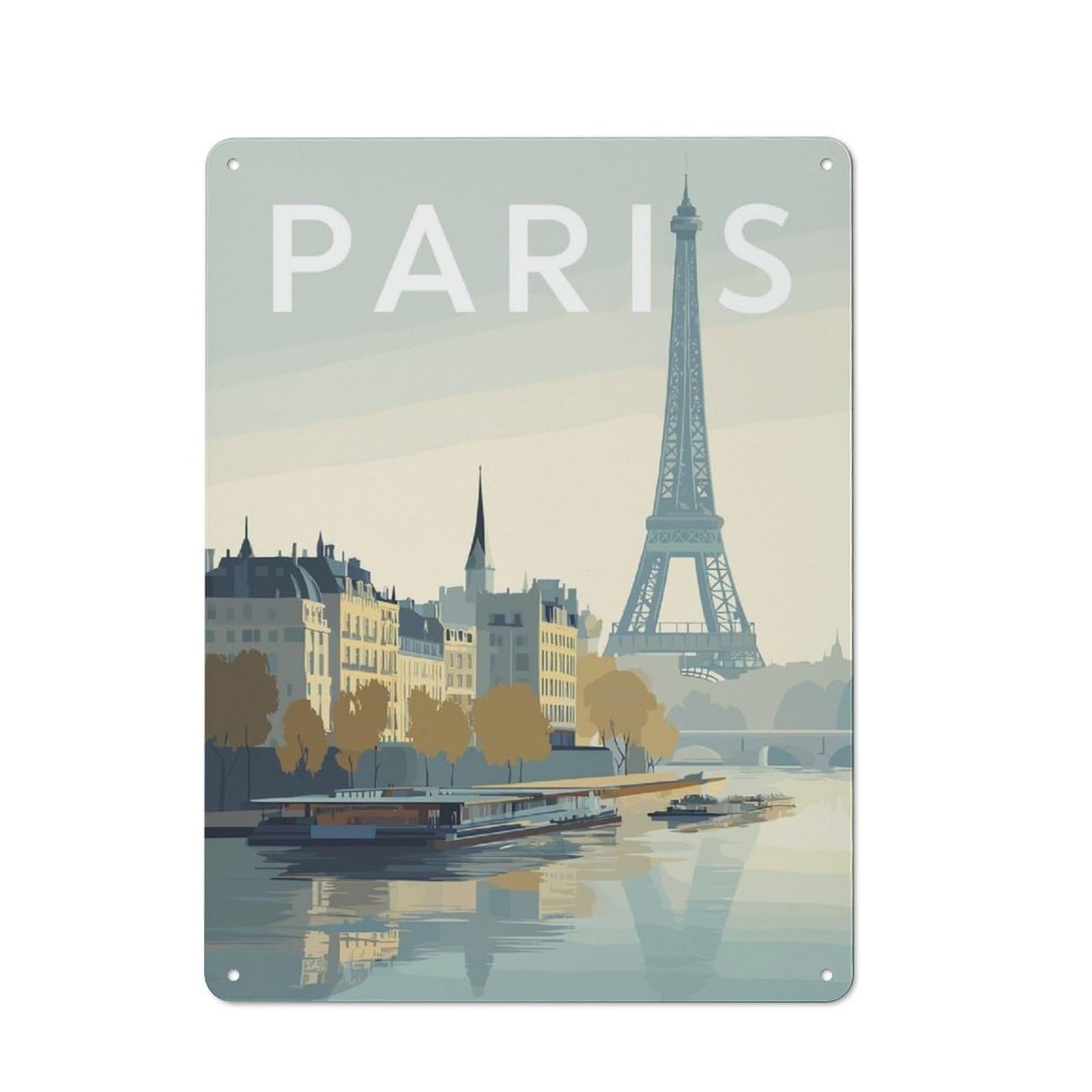 Garage Style Decorative Metal Plaque 40x30cm Featuring Paris Cityscape with Eiffel Tower(2), Garage Wall Decor for Garage, Workshop, Shed Or Utility Room