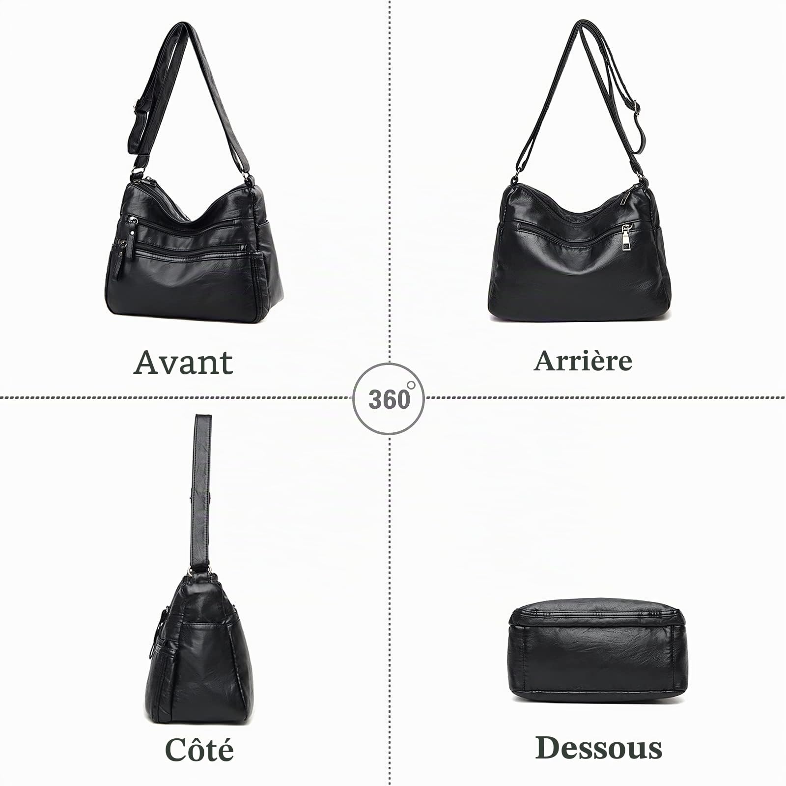Femme Sac Bandouliere Multi-Poches Sac D'épaule Sac de Messager Imperméable en Cuir Sac à Main pour Travail Voyage Achats Usage Quotidien
