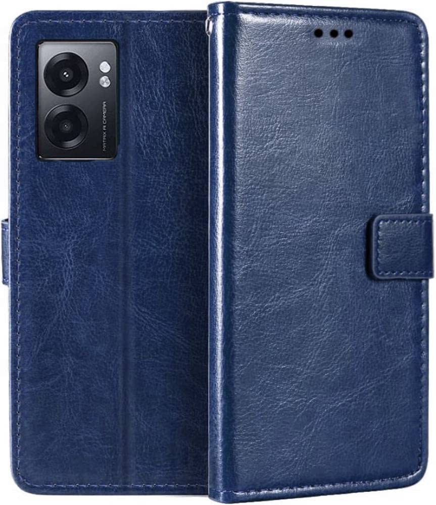 Frazil Vintage Leather Finish Flip Cover for Realme Narzo 50 5G | Inside Pockets & Inbuilt Stand | Wallet Style Back Case | Magnet Closure (Blue)