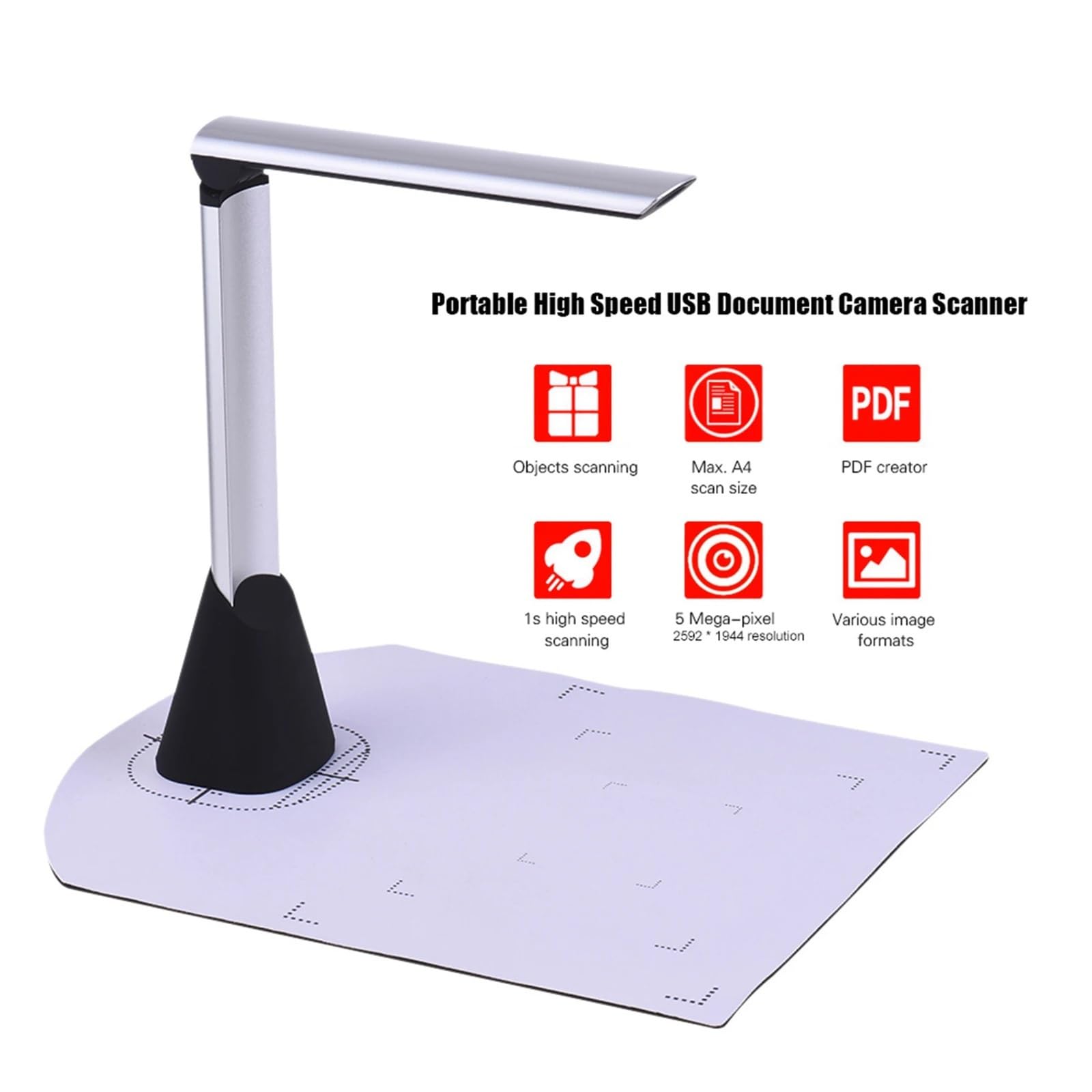 Escáner portátil de Alta Velocidad for Documentos, imágenes Libros, USB, 5 megapíxeles, definición, tamaño máximo escaneo A4 con OCR