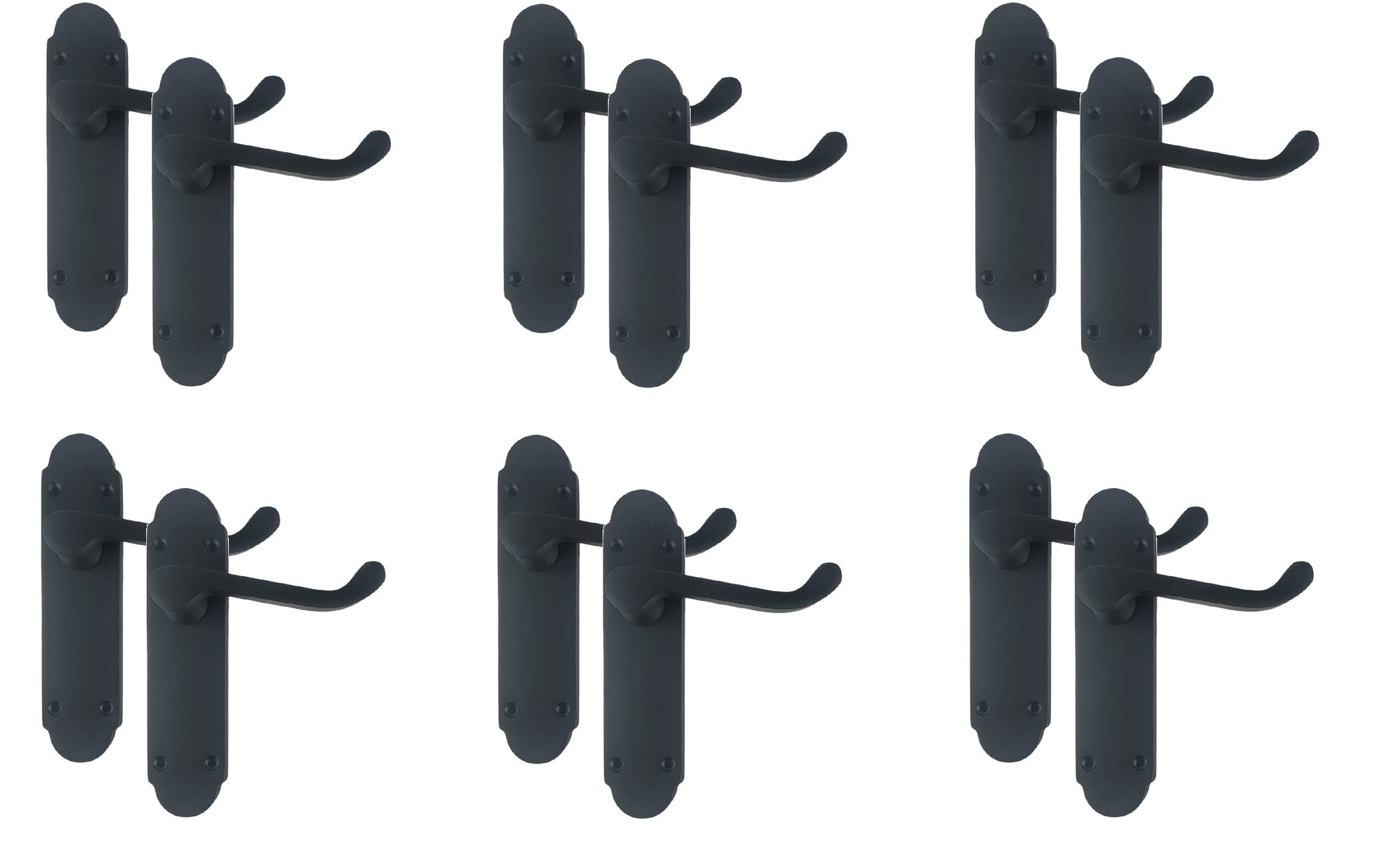 Golden Grace Matt Black Victorian Epsom Shaped Door Handles 168 x 40mm 6 Pack