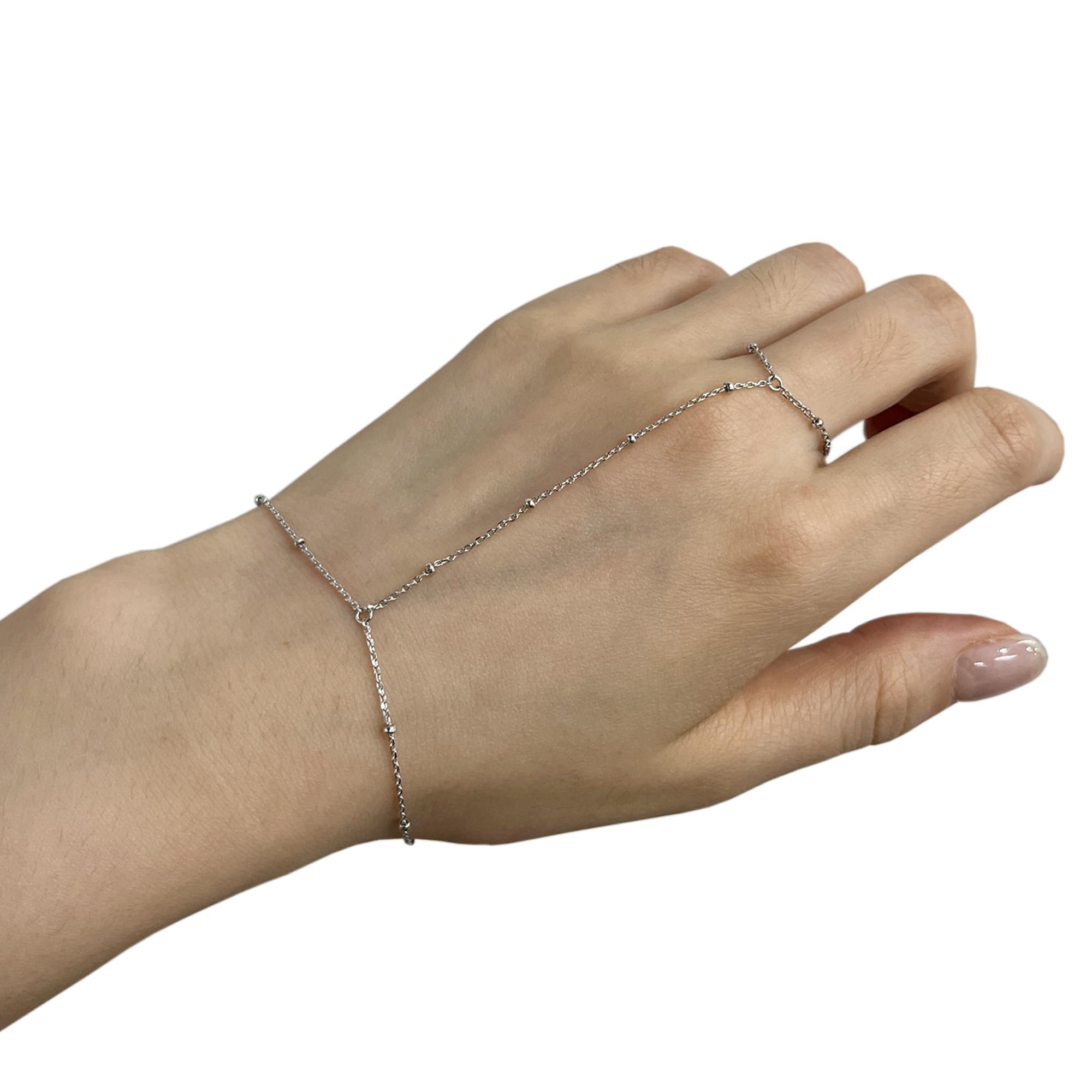 925 Sterling Silver Finger Ring Bracelet Hand Chain