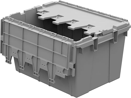 Miniatura 1 de Buckhorn AC2115120201000 - Contenedor industrial apilable de plástico con tapa con bisagras, (21 x 15 x 12 pulgadas), gris claro