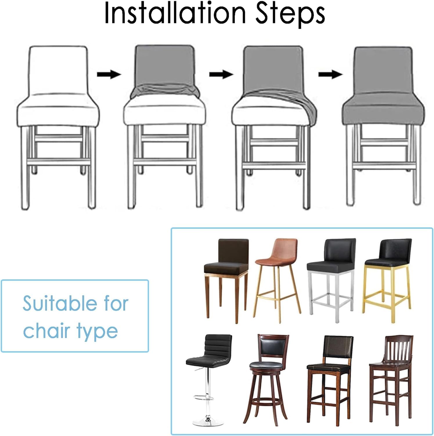 Lot de 4 housses de tabouret de bar extensibles pour chaises de salle à manger, vert pois