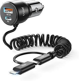 Cigarette Lighter USB C, 110 W 65 W + 45 W 12 V USB Car Charger with 1.5 m Quick Charger Spiral Type C Adapter L Cable Car Charger for iPhone 16 15 14 Samsung iPad Pro Airpods Android
