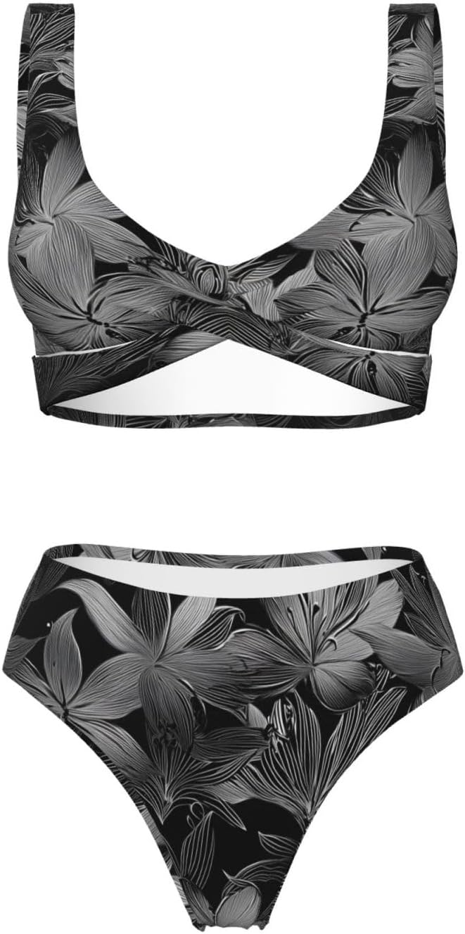 女性用ビキニセット 花柄プリント Vネック ハイウエスト クロスオーバー ツーピース水着 女性用 2025