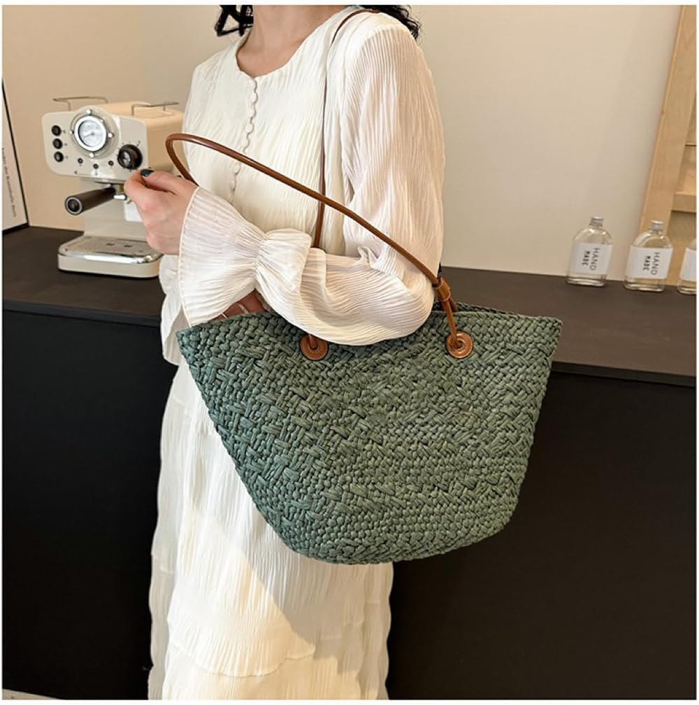 Women Straw Tote Bag Summer Beach Bags Luxury Handmade Shoulder Bag Woven Basket Handbags Large Straw Purses