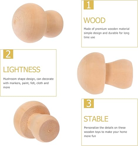 Miniatura 9 de EXCEART Juego de 30 piezas de hongos de madera naturales sin terminar con formas de hongos, figuras de hongos, mini muñecas de madera para artes y