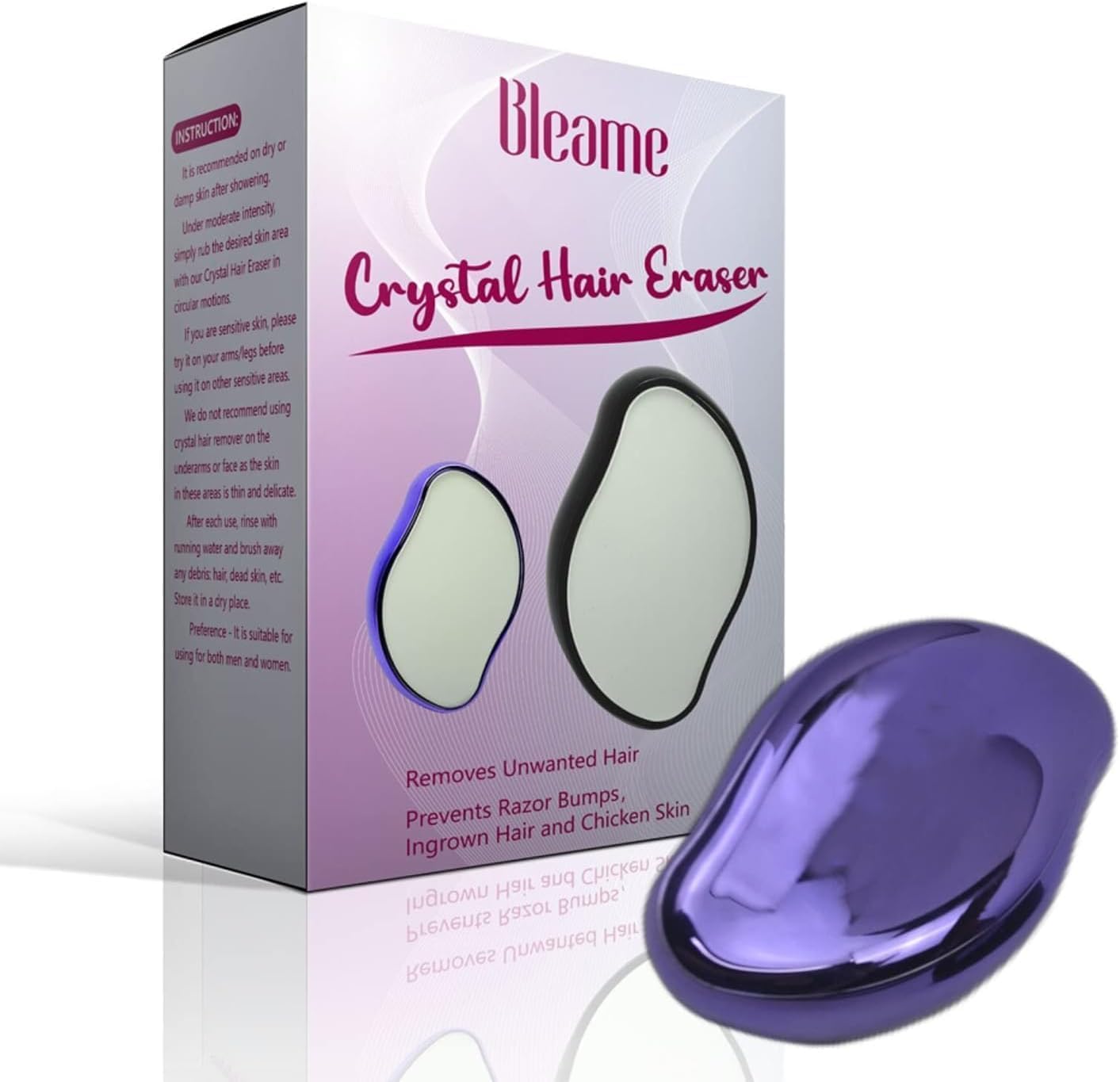 Bleame Crystal Hair Eraser, Bleame Crystal Hair Remover, for Men & Women Arms Legs Back, Fast & Easy Exfoliate, Soft Smooth Silky Skin, Apply To Any Part Of The Body (Purple) (Black)