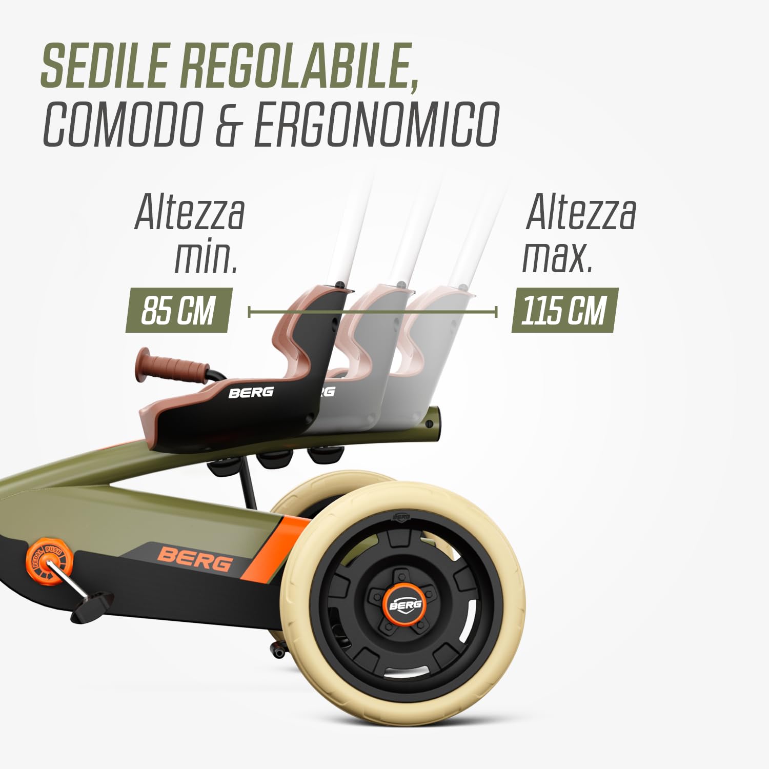 BERG Pedal-Gokart Buzzy 2 in 1 incl. asta di spinta Gokart con ruota libera, veicolo a pedale, veicolo per bambini con freno a mano, veicolo a pedale con elevato standard di sicurezza, gokart dai 2