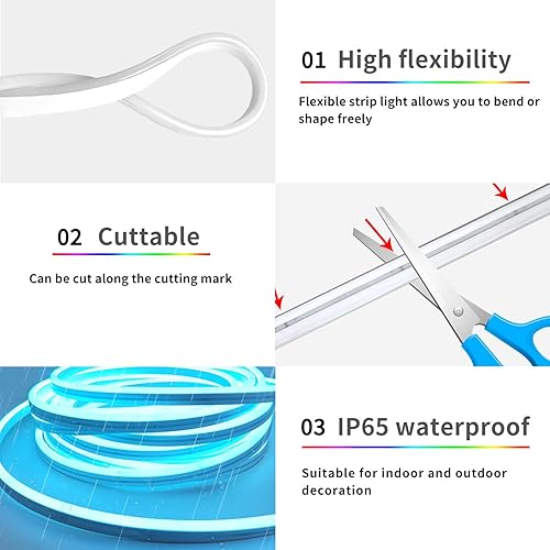 Miniatura 6 de Yeewhale Luces de neón LED RGB de 24 V con control remoto de aplicación, IP65, impermeable, flexible, luz de neón de 32.8 pies, tira de luces LED de
