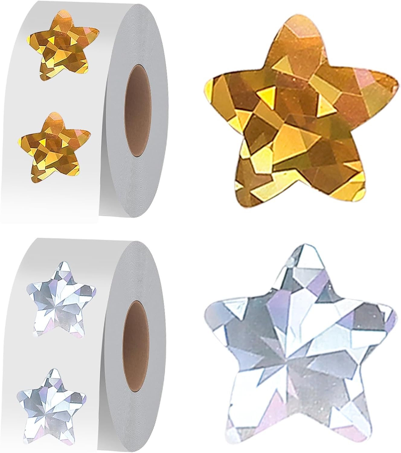 ZELLYA 2 Rolls Star Stickers Labels, Metallic Silvery Foil Stickers Reflective Sparkly Star Stickers,Glitter Foil Star Stickers Shiny Sparkle Star Reward Stickers (Gold and Sliver)