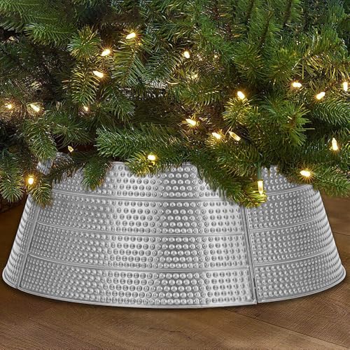 Vanleonet Silver Metal Christmas Tree Collar,28 Inch Round Base Metal Christmas Tree Collar Skirt Base Stand Protection From Pets cover