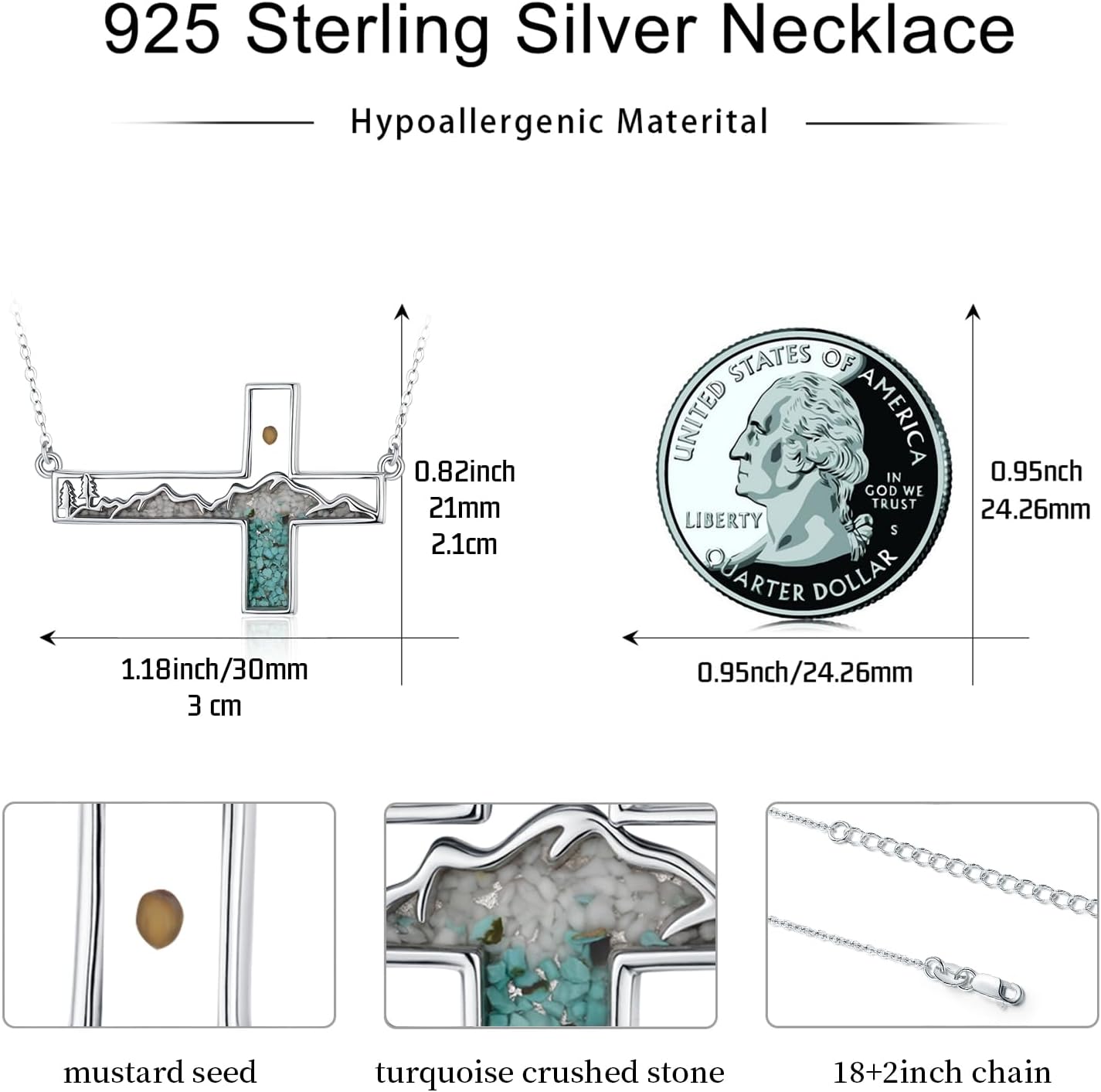 KiiKii Cross Necklace for Women 925 Sterling Silver Turquoise Mustard Seed Crucifix Pendant Christian Jewelry Gifts for Birthday Christmas - Image 6