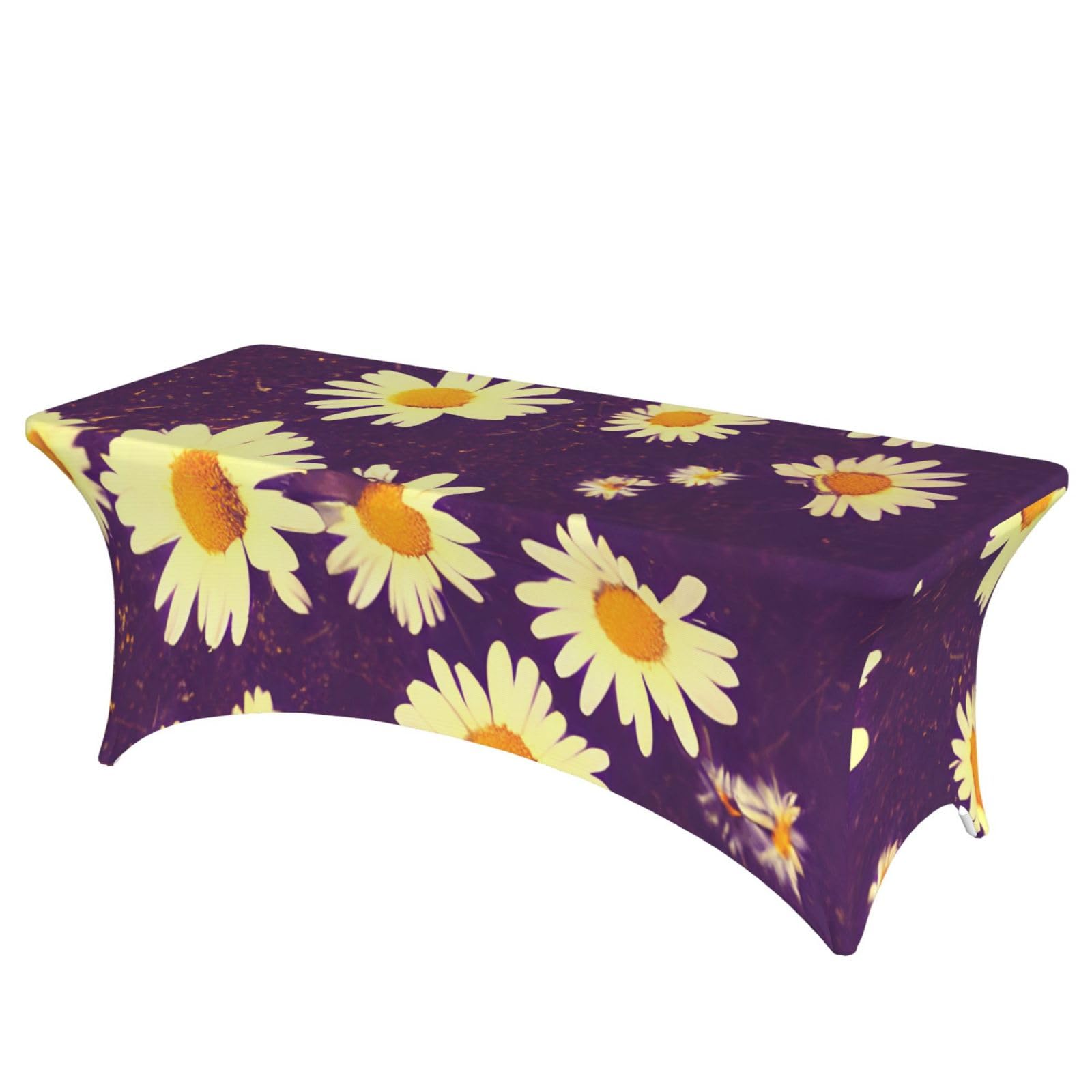 AYYQWE Daisy Purple Flowers Print Elastic Rectangular Tablecloth For Banquet Outdoor Picnics Office Table Cover
