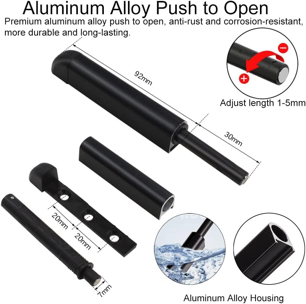 Magnetic Push Latches CBRIVE 2 Pack Push to Open Cabinet Hardware Door Latch & Lock for Door Push Release Drawer Pull Strong Pop Out for Kitchen RV Closet Tip On Close, Black