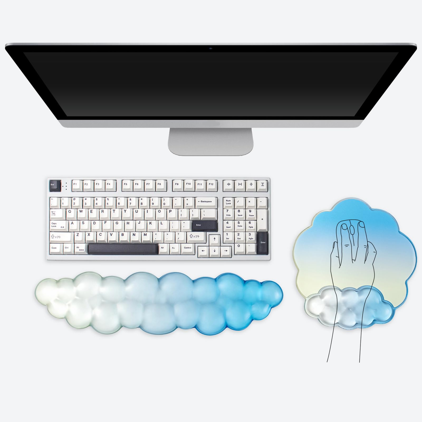 Photo 1 of ***MISSING MOUSE PAD*** Keyboard Wrist Rest with Cloud Mouse Pad - Gradient Blue Ergonomic Gel Cloud Mouse Pad with Non-Slip Base, Cute Office Accessories for Desktop/Latop/Home/Office