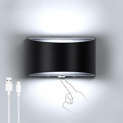 Miniatura 9 de Lightess Aplique de pared LED, lámpara de pared regulable con USB recargable, control táctil, lámpara de montaje en pared arriba hacia abajo, color