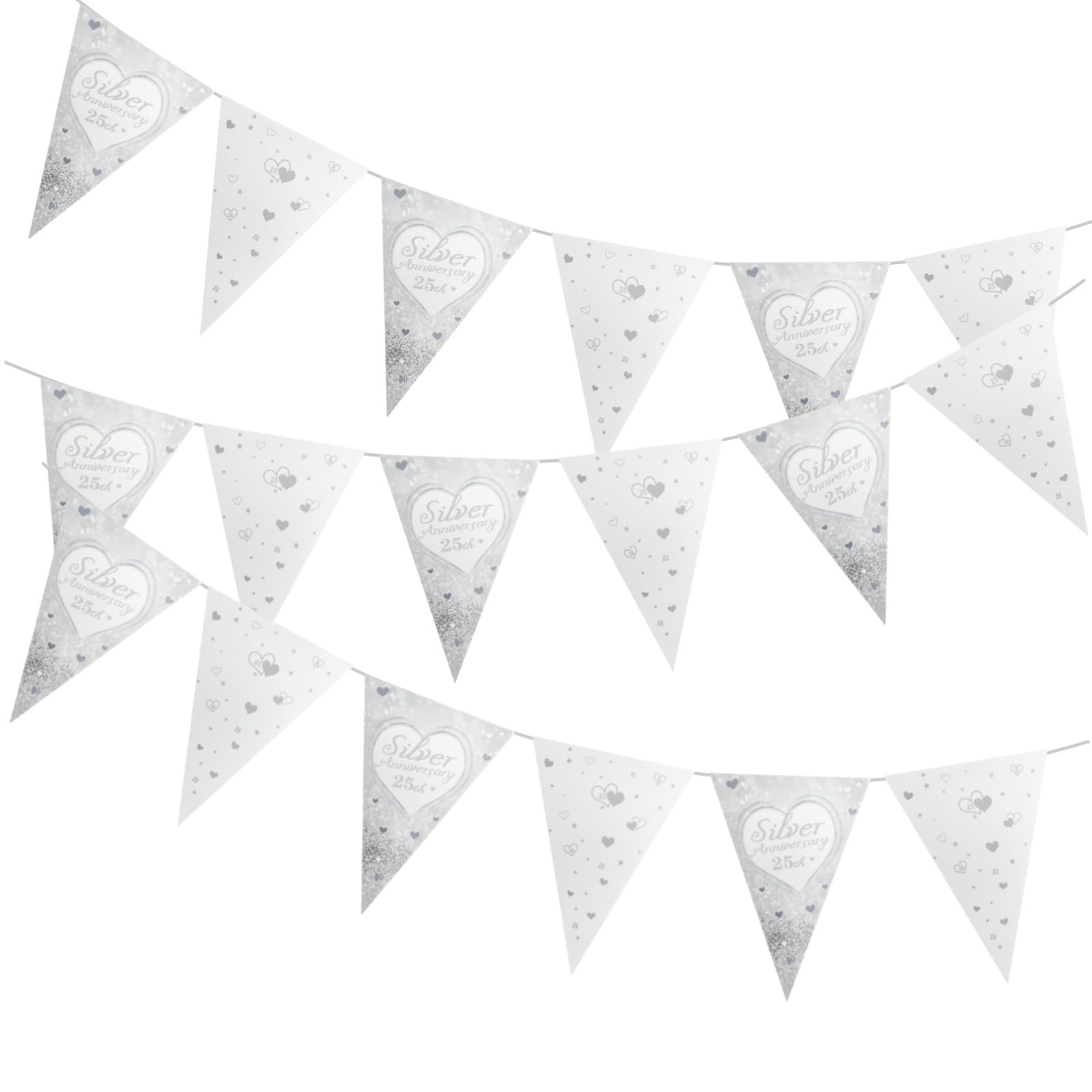 3 Pieces Diamond Anniversary Bunting 25th Birthday Triangle Flags Pearl Bunting Flags Heart Themed Silver Themed Hanging Pennant Banner for 25th Birthday Wedding Anniversary Party Decorations