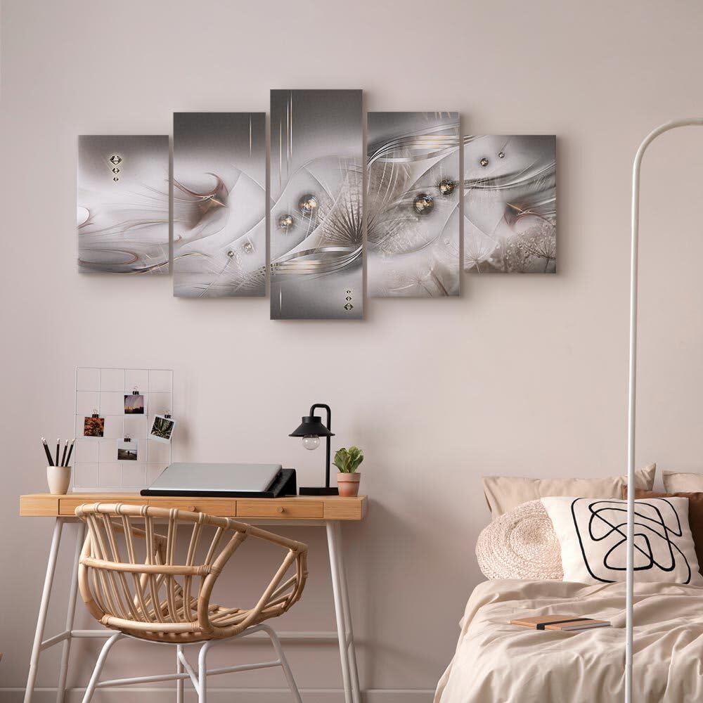 decomonkey Bilder Abstrakt 200x100 cm 5 Teilig Leinwandbilder Wandbild grau