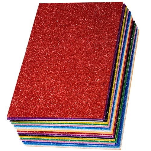 SALEMAR Sticky Glitter Foam Sheets 20 Packs Thick Self-Adhesive Sparkle EVA Paper Stickers for Craft Projects 30 x 20 cm (Multi-Color)