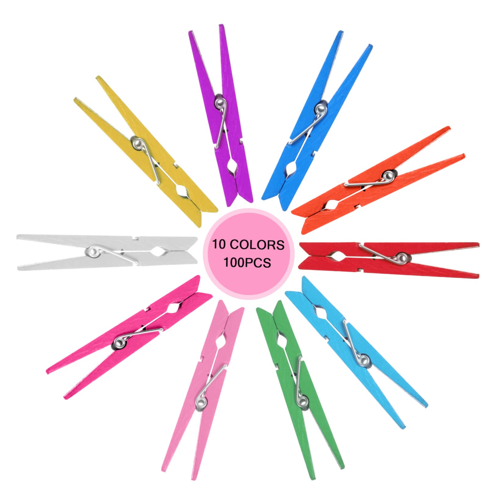 IMIKEYA 100 Pezzi Mollette in Legno Piccole per Abiti e Sciarpe Molla in Filo Metallico, Clip Resistenti e Colorate per Cucina e Bagno