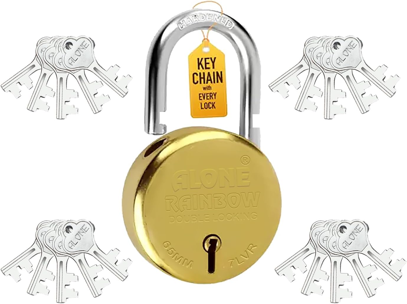 FITHOMEAlone Locks 65mm 20 Keys Padlock | Double Locking 8 Levers | Door Lock and Key for Home Gate Shop Shutter, Gold Antique Lacquer Caoted Rust Free (Pack of 1)