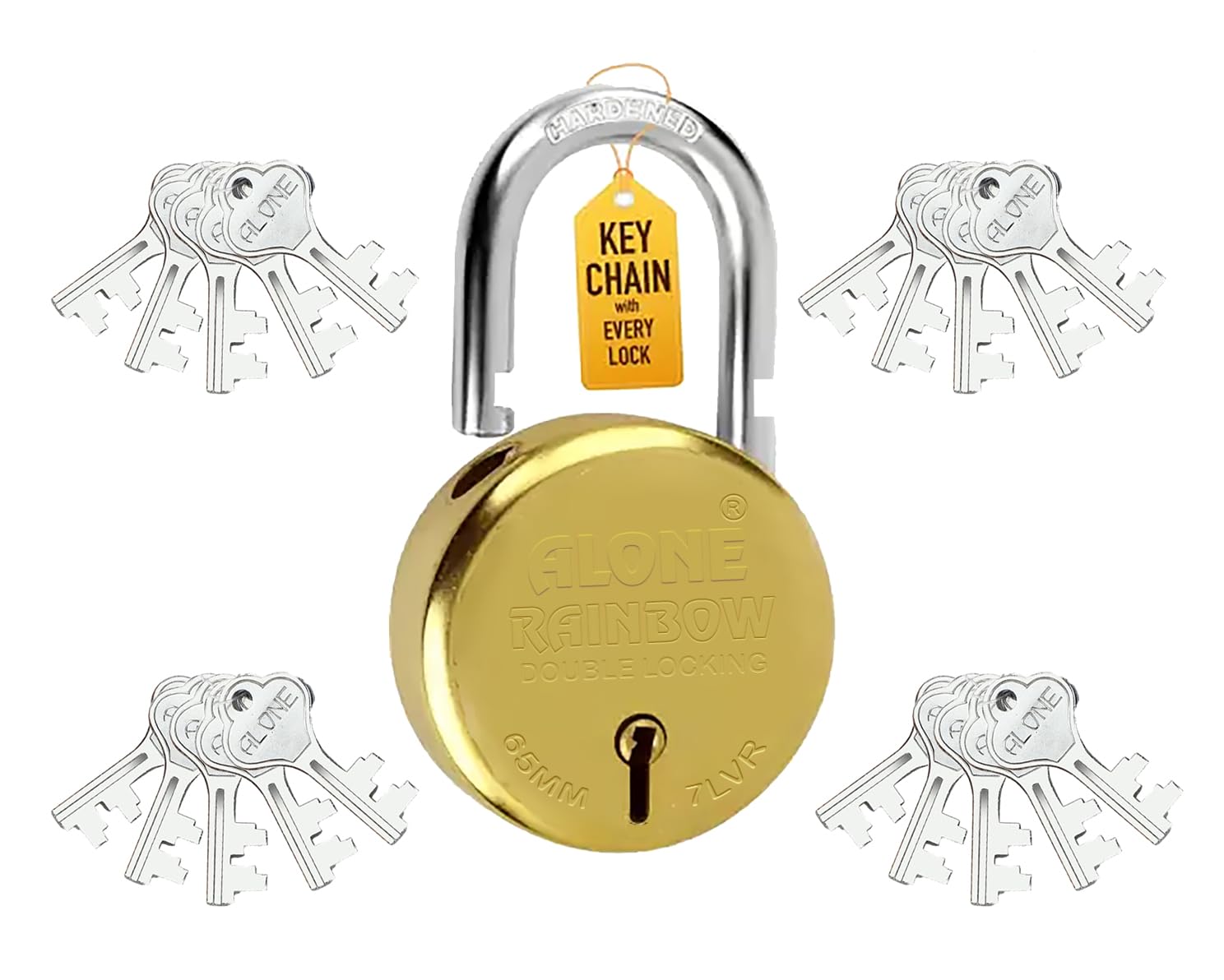 FITHOMEAlone Locks 65mm 20 Keys Padlock | Double Locking 8 Levers | Door Lock and Key for Home Gate Shop Shutter, Gold Antique Lacquer Caoted Rust Free (Pack of 1)