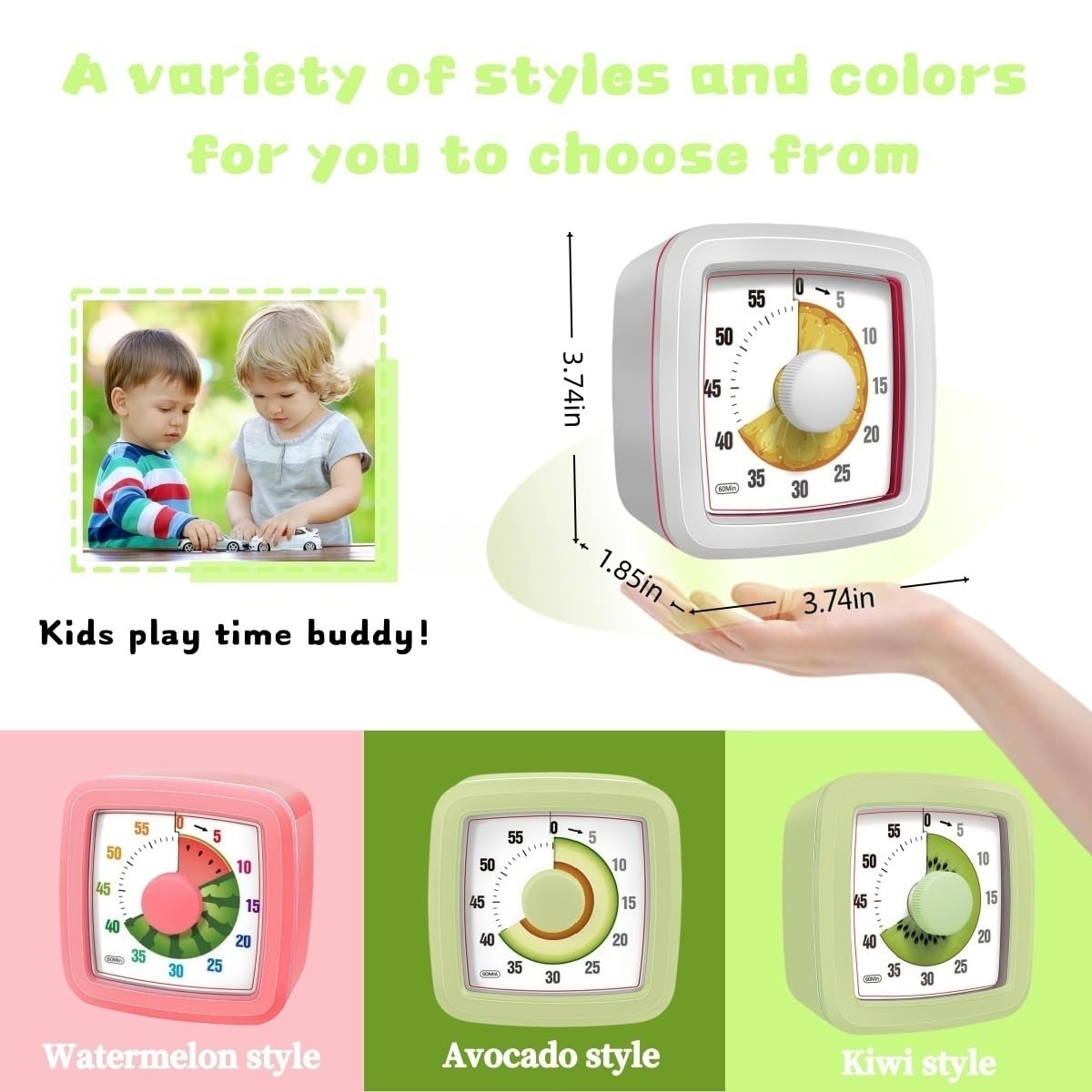 Minuteur visuel pour enfants pour cuisine, salle de classe, cuisine, apprentissage, chambre, bureau, compte à rebours de 60 minutes Pomodoro pour enfants atteints d'autisme et de TDAH (style avocat)
