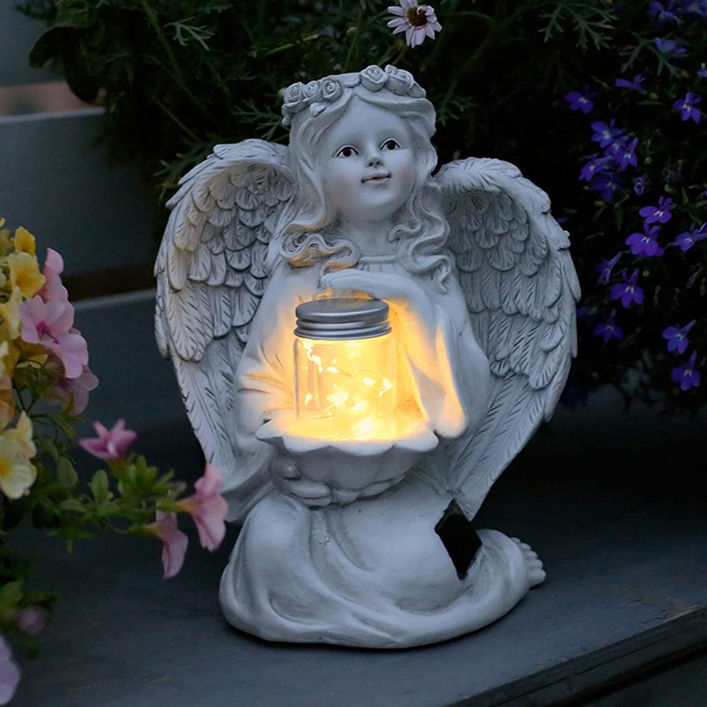 Posągi ogrodowe Anioł Ogród Statua Dekoracja Zewnętrzna Dziedziniec Sztuka Oświetlenie LED Ozdoby Dekoracyjne, Używane do Trawnika/Tarasu/Ścieżki Dekoracji Figurki ogrodowe