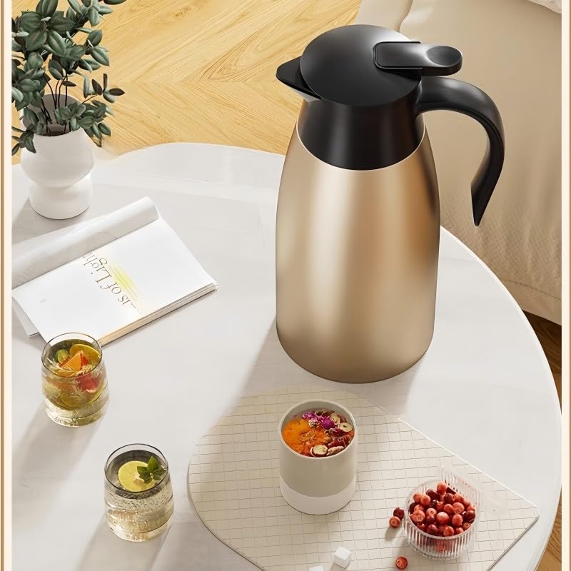 2 Litre Insulated Vacuum Jug Stainless Steel Coffee Tea Carafe Double Walled Insulated Jug Hot & Cold Drinks Vacuum Pot, Rose Gold - Image 2