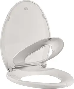 Toilet Seat, Elongated Toilet Seat with Toddler Seat Built in, Potty Training Toilet Seat Elongated Fits Both Adult and Child, with Slow Close and Magnets- Elongated Biscuit