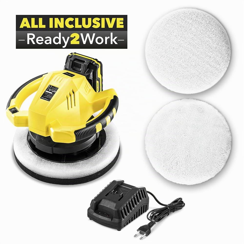 TROTEC Akku Poliermaschine PPOS 10‑20V – Autopoliermaschine 65 Watt, Multi Akku 20 V 2 Ah, Leistung 3.000 U/min, Polierteller-Ø: 245 mm, Autopolitur