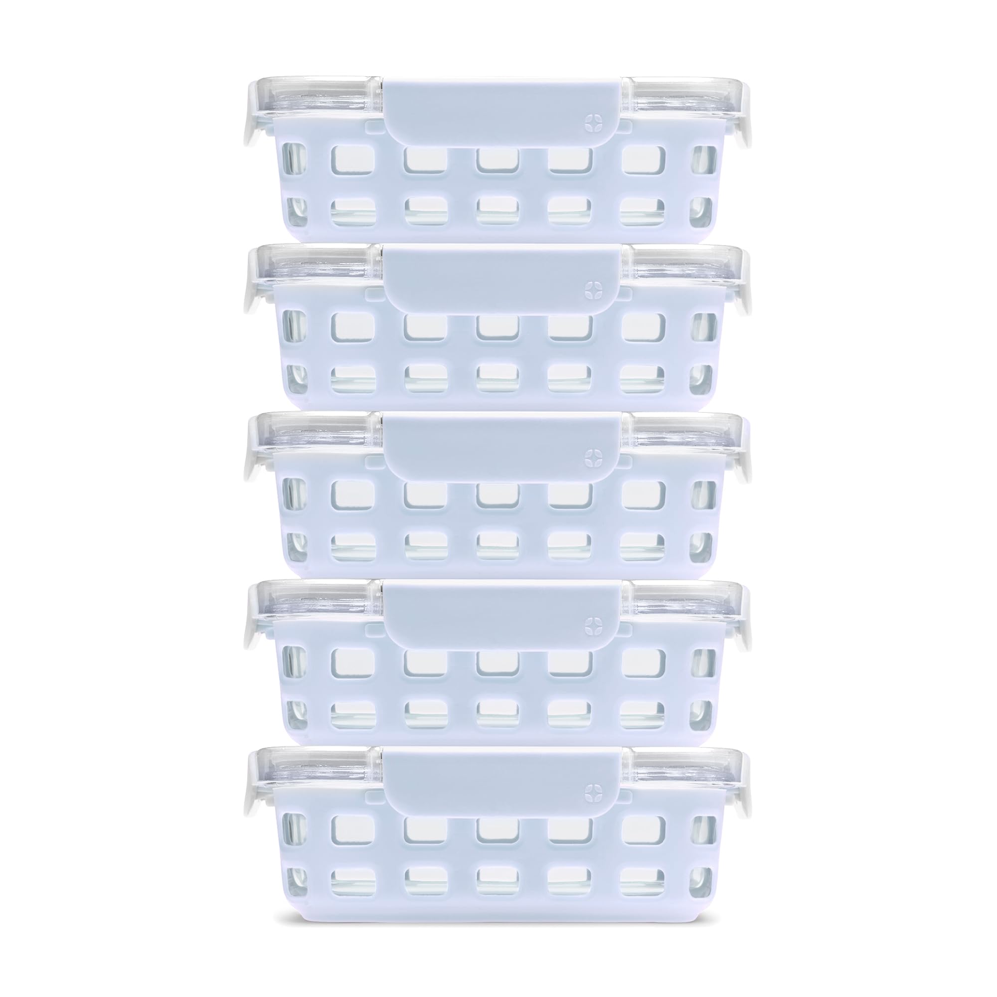 Duraglass 3.4 Cup Meal Prep Sets 10Pc, 5 Pack Set- Glass Food Storage Container with Silicone Sleeve and Airtight BPA-Free Plastic Lids, Dishwasher, Microwave, and Freezer Safe, Halogen Blue