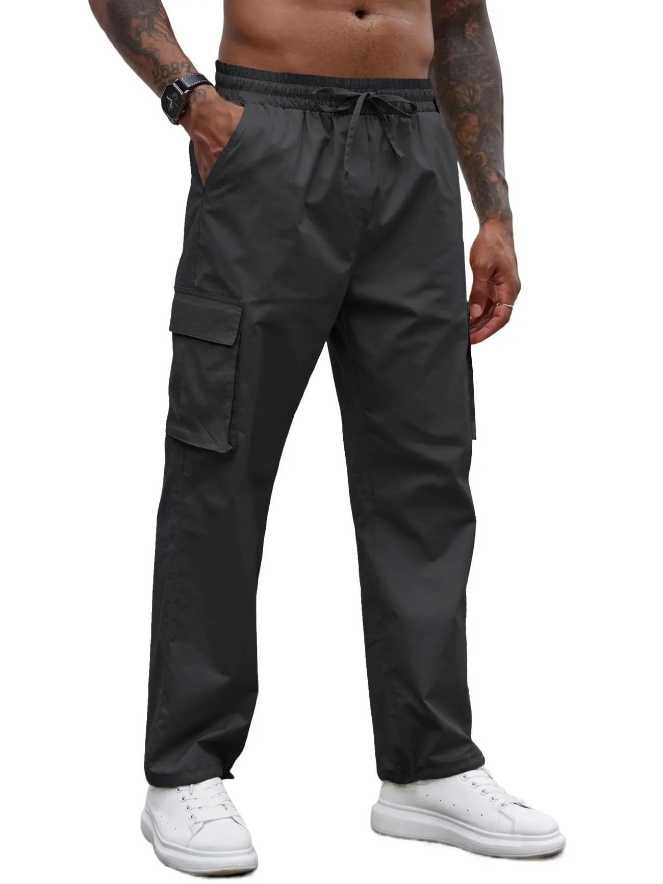 Men's Casual Cargo Pants Cotton Drawstring Athletic Jogger Sweatpants for Men-image-42