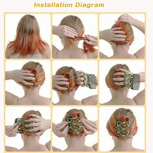 Miniatura 4 de Peines mágicos para el cabello, peines de doble estiramiento, peines laterales con cuentas de madera, accesorio para el cabello para mujeres,