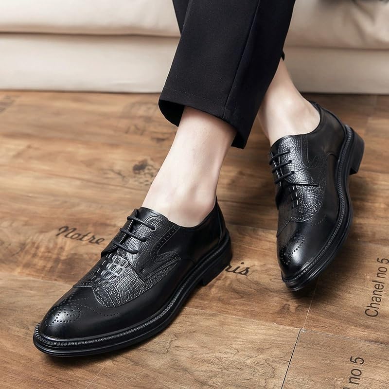 Brogue Lace-Up British Style Pointed Toe Business Formal Leather Shoes Mens Classic Dress Footwear2