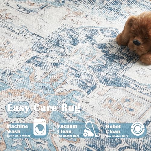 Tapete Redondo Kelda 5ft Lavable Azul Medallion miniatura 5