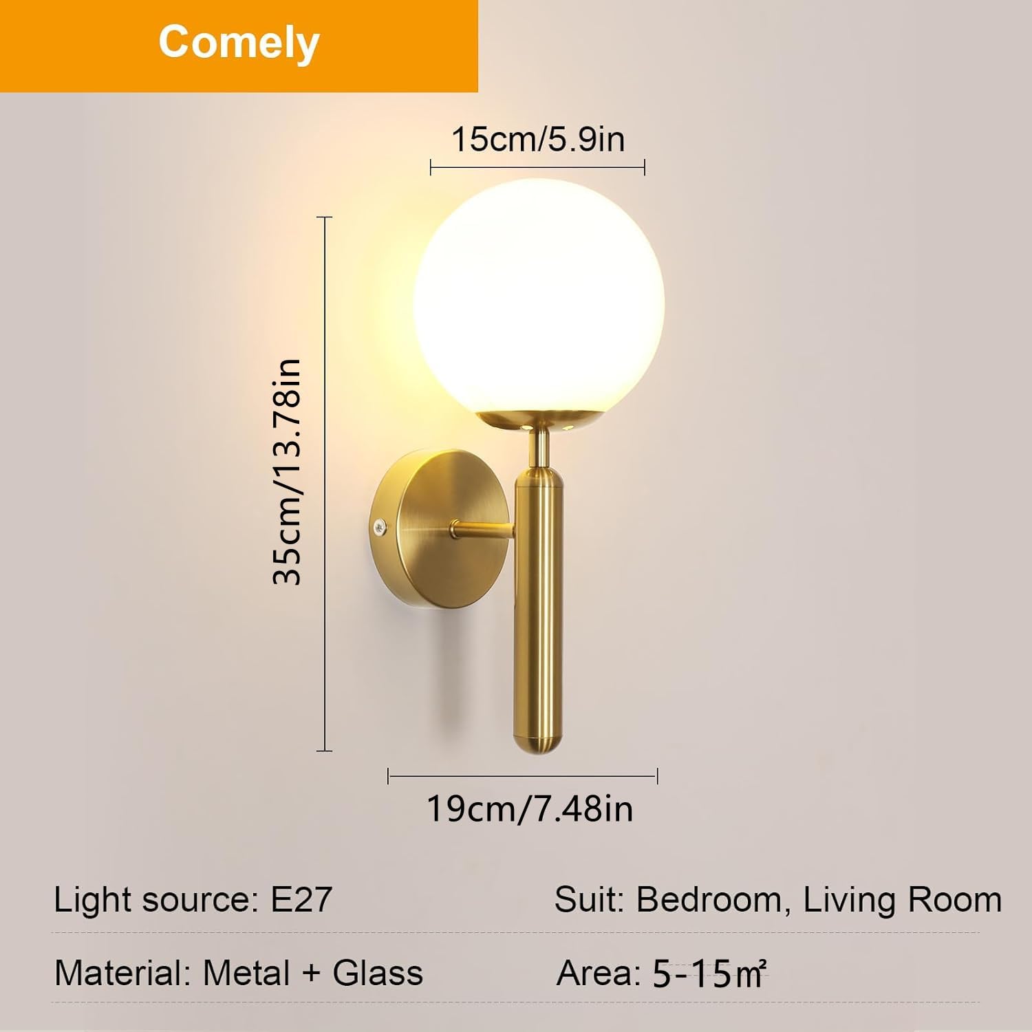 Comely Applique Murale Intérieure E27 Lampe Murale Design Minimaliste Abat-Jour en Verre pour Chambre Salon Couloir