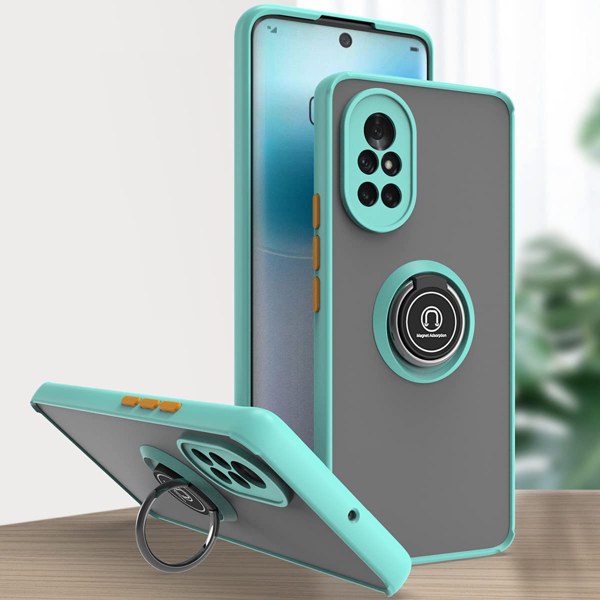 Huawei Nova 8 Case, EabHulie Ring Holder Stand Translucent Back Soft Bumper Hybrid Cover for Huawei Nova 8 Blue Sky