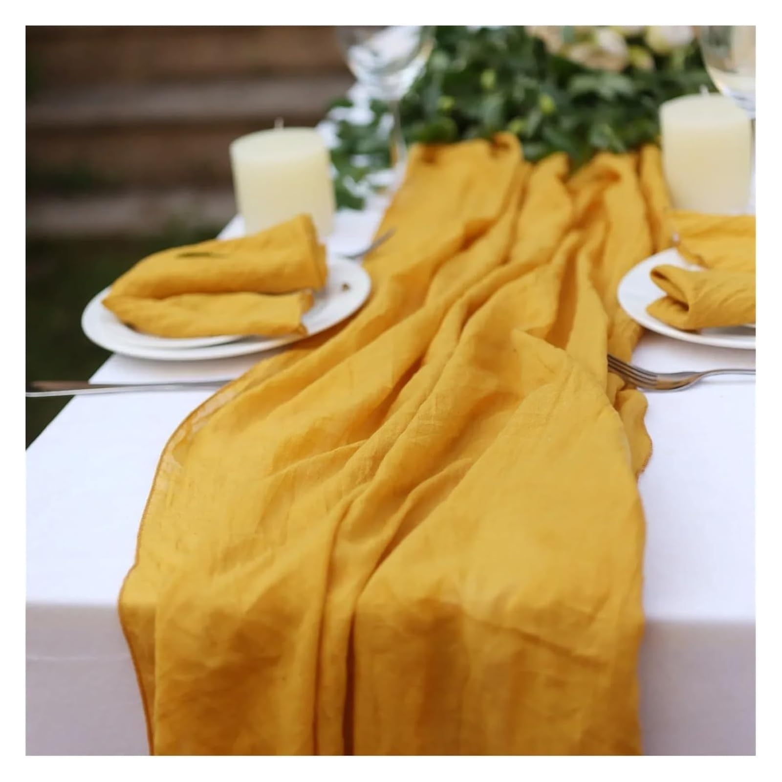 Cotton Table Napkins, Cheesecloth Voile Cotton Table Runner Multicolor Multiple Sizes(Yellow,70X300cm)