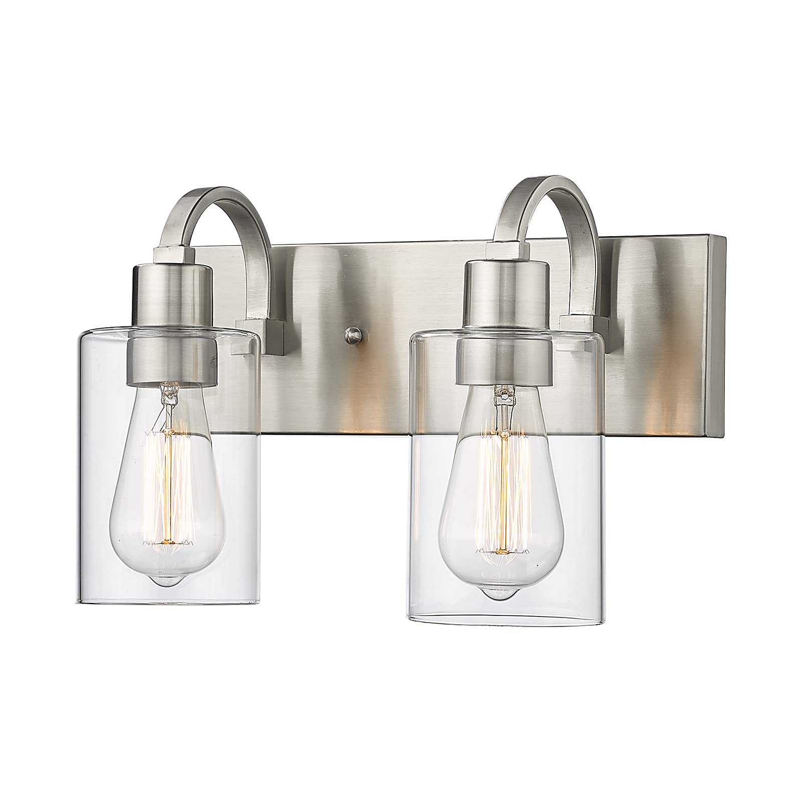 Emliviar 2-Light Bathroom Vanity Light - Bathroom Light Fixture in Brushed Nickel Finish with Clear Glass, YCE237B-2W BN