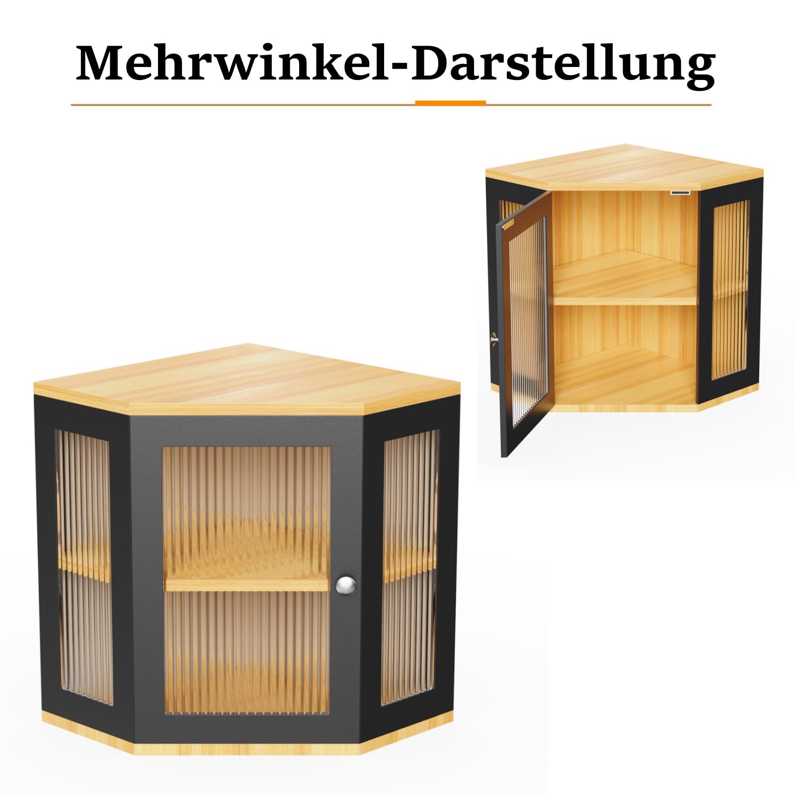 Panera de madera de 2 niveles con ventana, estantería esquinera de cocina para pan y utensilios de cocina, ahorra espacio y elegante, 29,5 x 29,5 x 35 cm, color negro