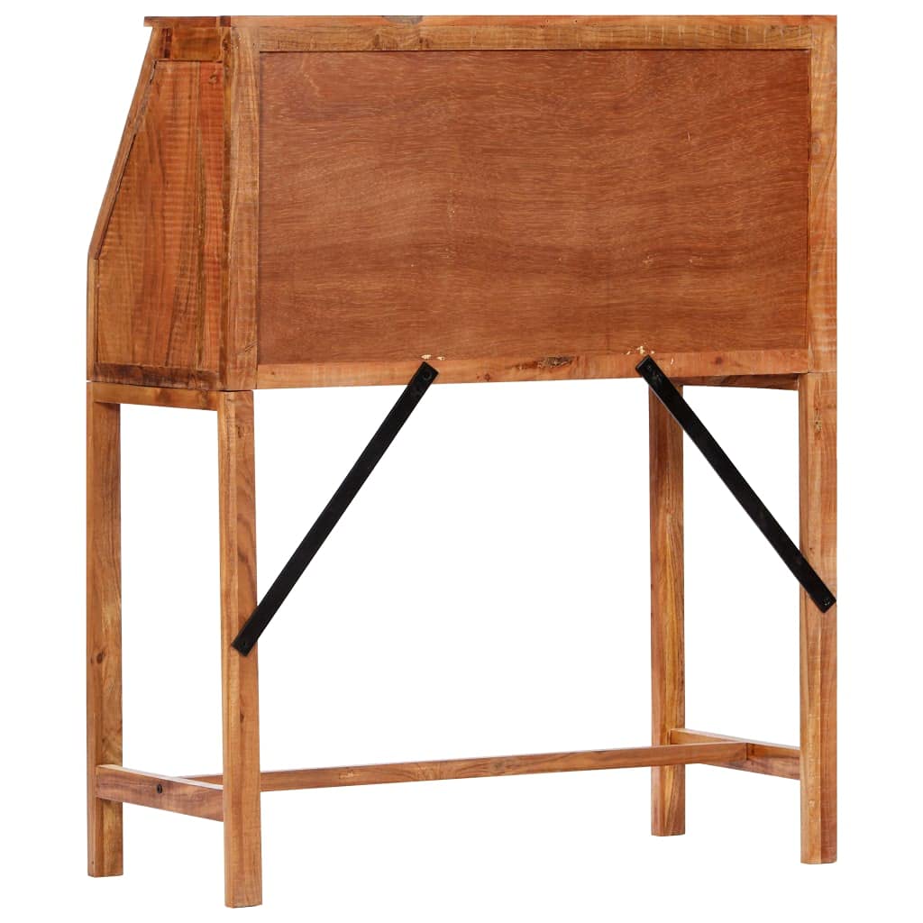 Scrivania in legno massiccio di acacia, 90 x 40 x 107 cm, con cassetti, piano di scrittura pieghevole, libreria, segretario per casa, ufficio, studio, soggiorno, camera degli ospiti
