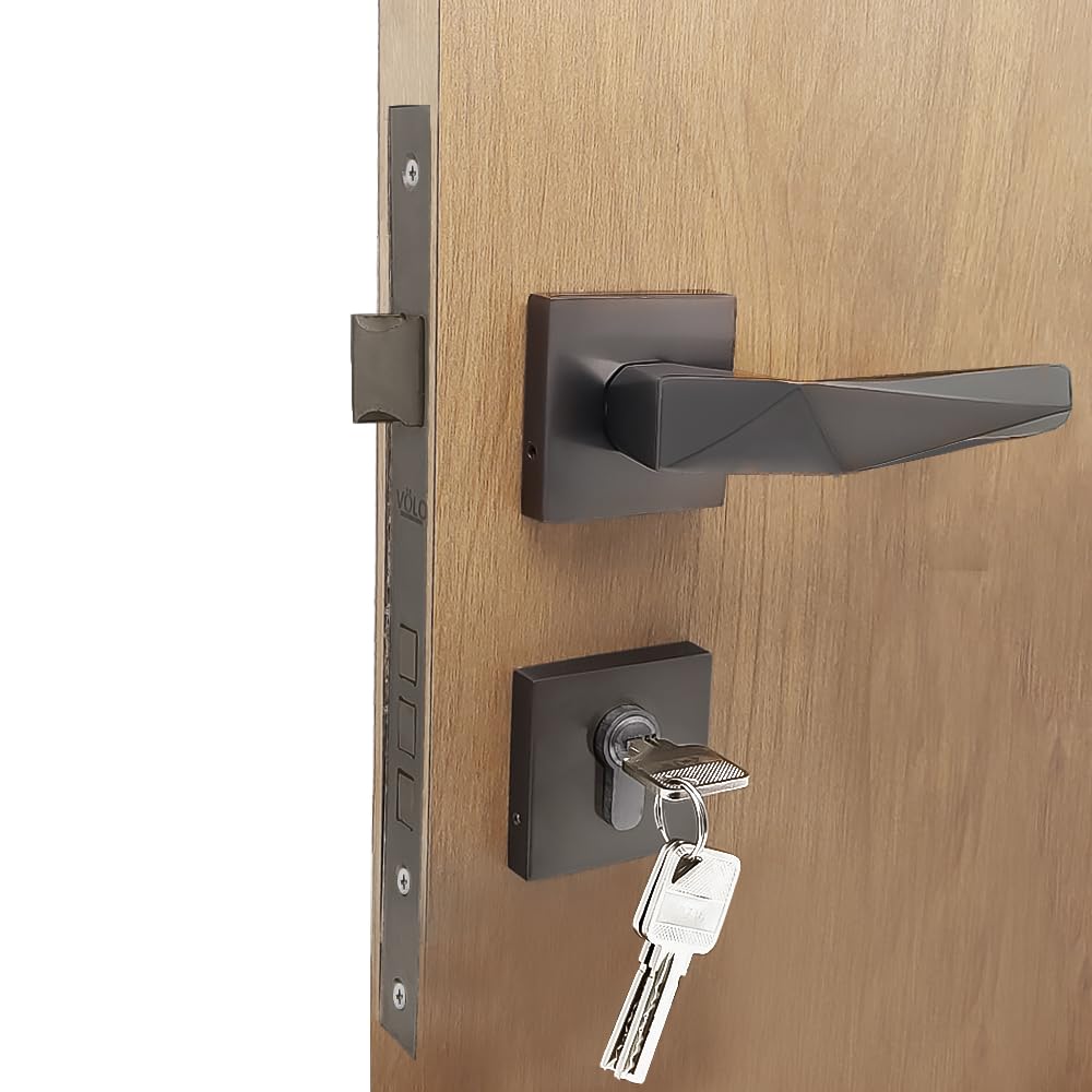 VOLO Heavy-Duty Door Lock Set – 10" Lock Body with Brass Cylinder for Home, Hotel, and Office Doors (Model 2115 HOR, Black Satin Finish)