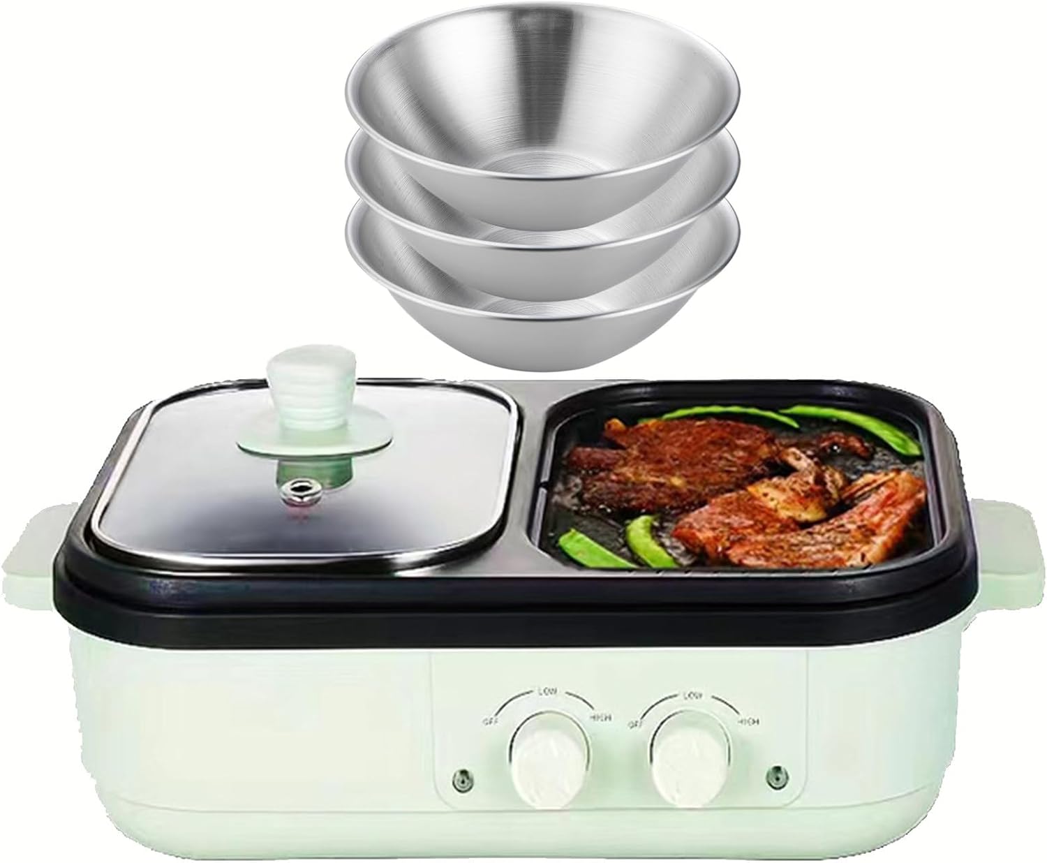 Olla Eléctrica Shabu Hot Pot y Parrilla 2 en 1, 1300W, Verde