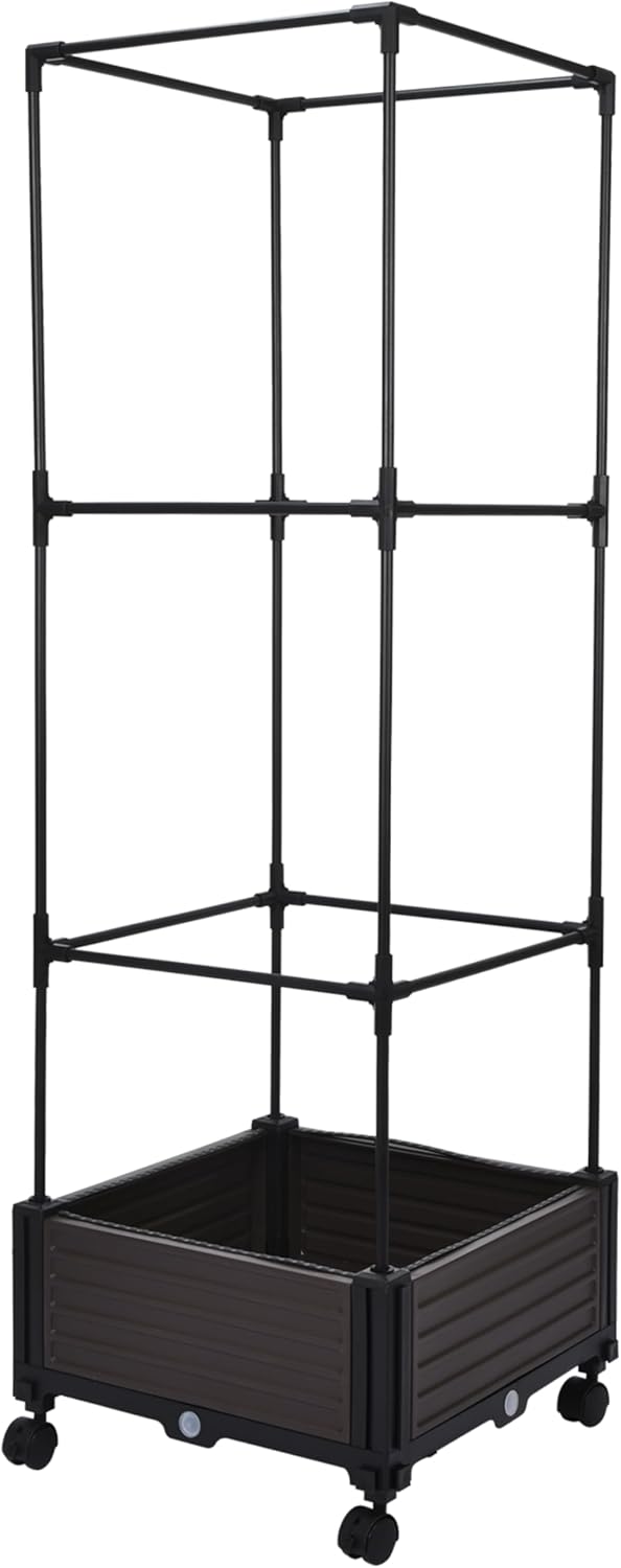 Window Garden Tomato Garden Grow System Gray - Self-Watering Planter with Strong Rallis Frame for Heavy Plants and Climbing Vegetables - Polypropylene Raised Garden Bed Planter Box with Trellis