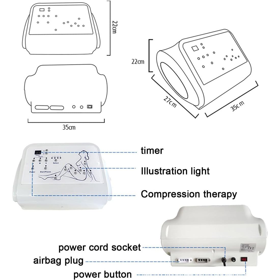Masajeador de presoterapia, máquina de drenaje linfático, masajeador eléctrico de compresión de brazos y piernas con intensidad ajustable para apoyo circulatorio