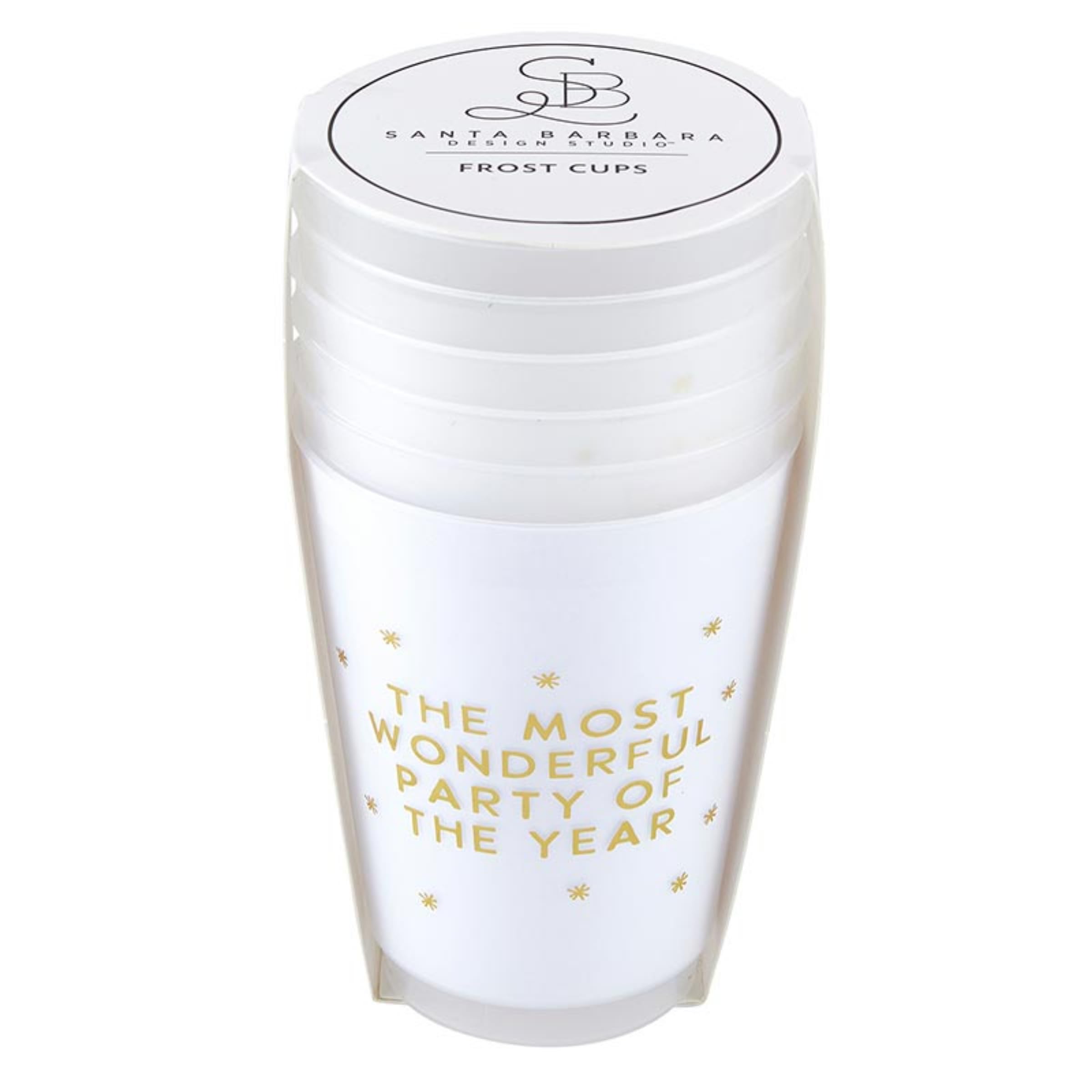 Santa Barbara Design Studio Reusable Plastic Party Cup Pack Gold Foil Holiday Frost Flex Cups, 6-Count/16-Ounce, Wonderful Party
