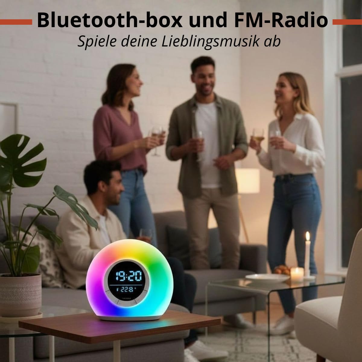 Grundig Tageslichtwecker – Nachttischlampe Radio und Bluetooth – Lichtwecker mit LED-Anzeige – Radiowecker mit Licht und Naturgeräuschen – Weiß
